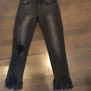 KanCan Frayed Bottom Black Skinny Jeans